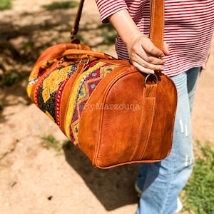Carpet Travel Bag- Leather Duffle Bag- Hobo leather travel bag- Weekender Bags- Duffel Bags