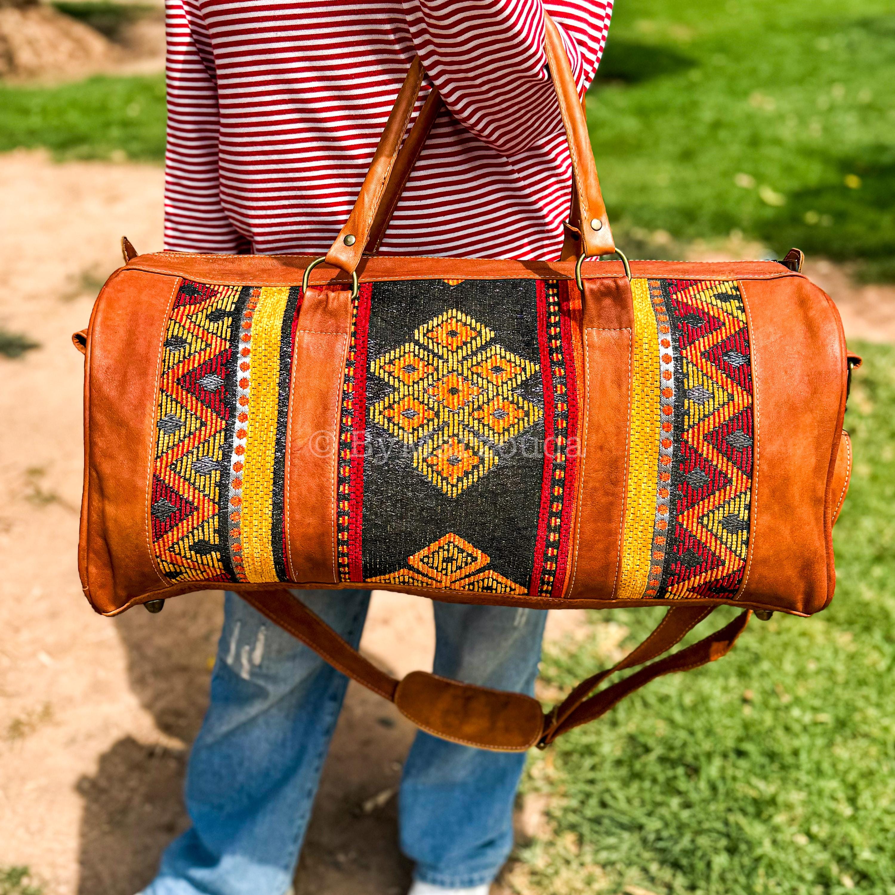 Leather Duffel Bag, Carpet luggage Bags, Handmade Moroccan travel bags
