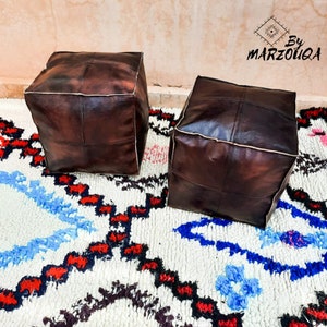 Moroccan Leather pouf, Square Ottoman Pouf, Leather Foot Stool Pouf, Floor Cushion