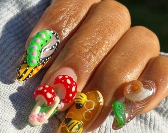 Fairy Garden Press On Nails 3D Mushroom Nail Art