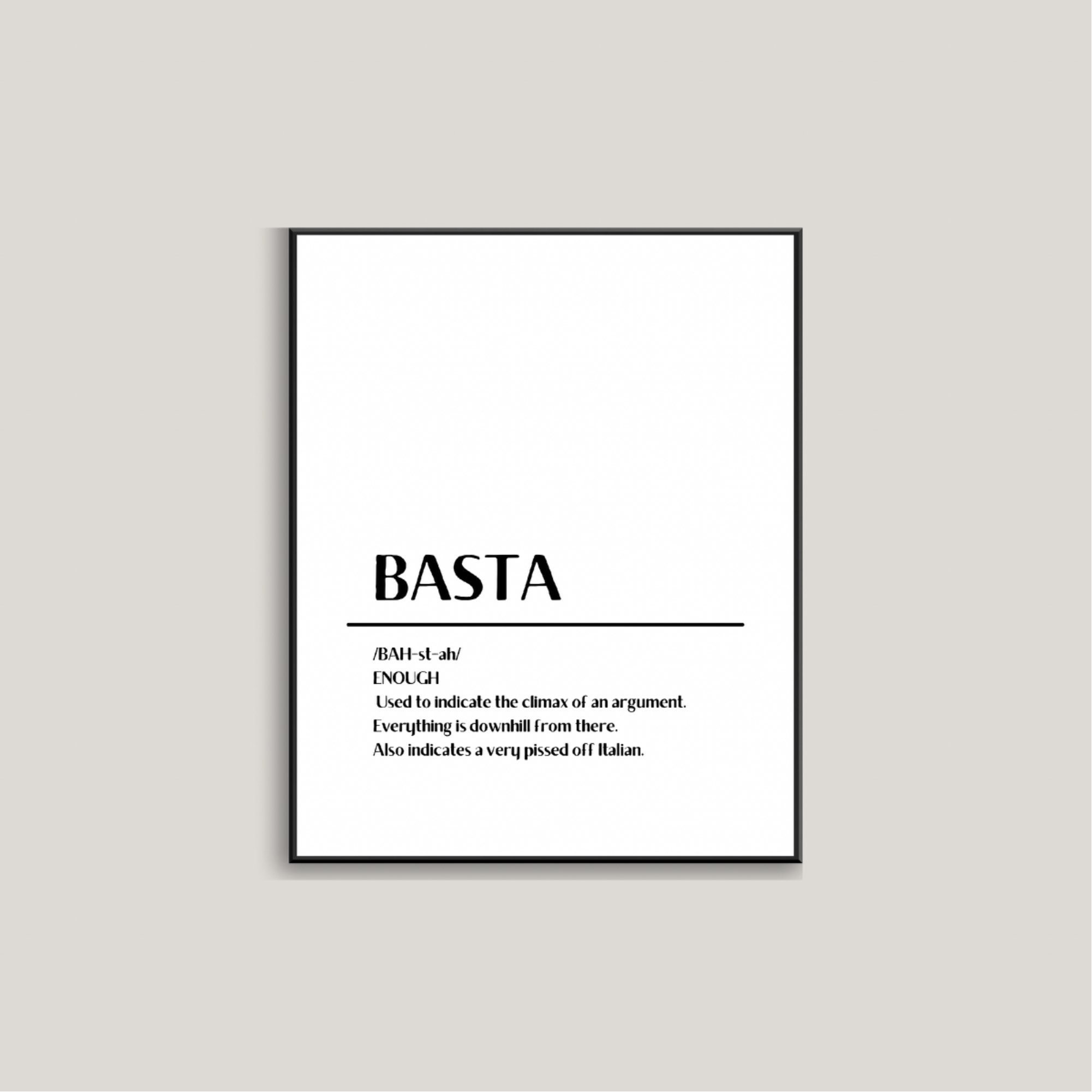 BASTA DEFINITION PRINT Printable Funny Italian Basta | Etsy