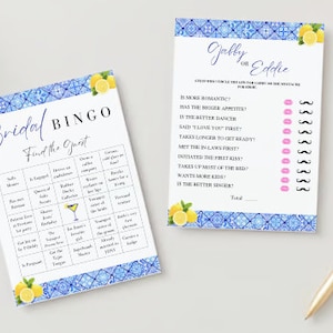 Lemon Bridal Shower Games Bundle Amalfi Coast Bridal Shower Bridal Bingo Wedding Games Cipriani Italy Bridal Shower Mediterranean Tile Lemon