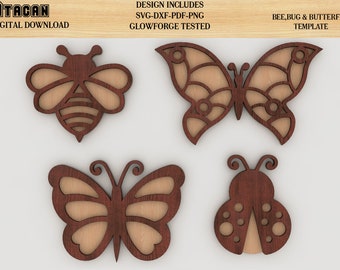 Bee Butterfly Ladybug SVG file, laser cut template Bee Butterfly and Bug wall art decoration 234