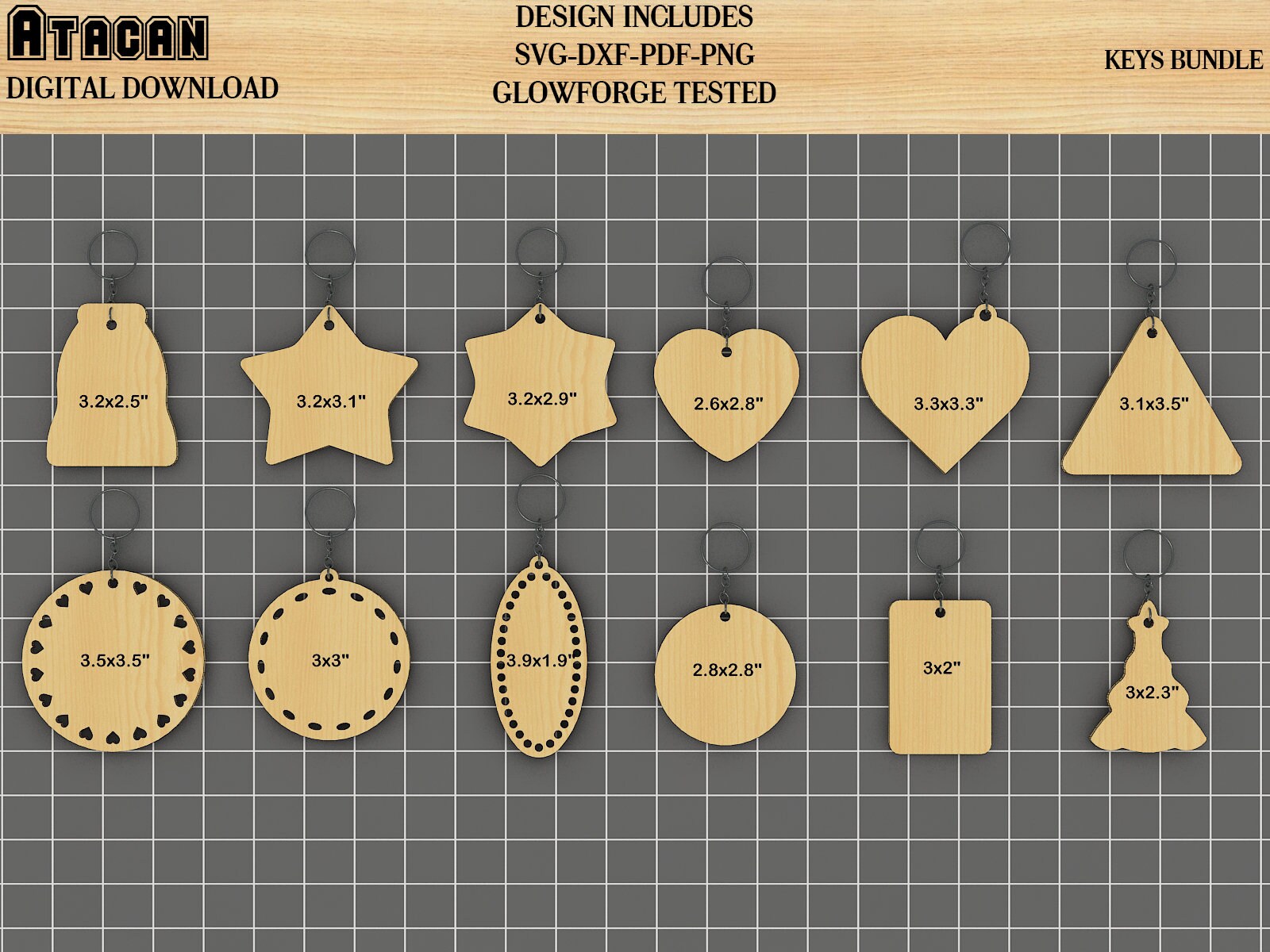 Wooden Keychain Laser Cut Files / Keychains Bundle for Etsy