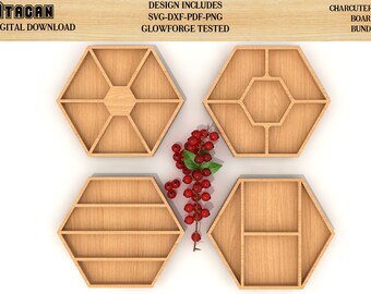 Hexagon Charcuterie Board Svg bundles - Hexagon Laser Cut Files - Glowforge Ready 131