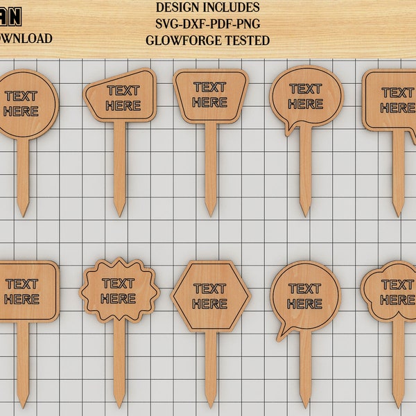 Plant marker SVG laser cut files,  Plant Stakes Bundle, Garden Markers Glowforge Templates 244