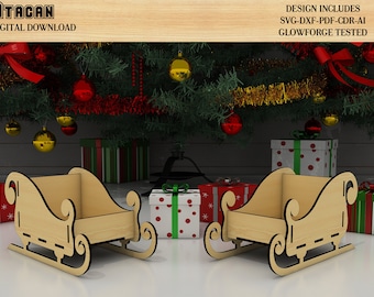 Wooden Sled SVG File - Christmas Laser Cut File - Housewarming Gift 054