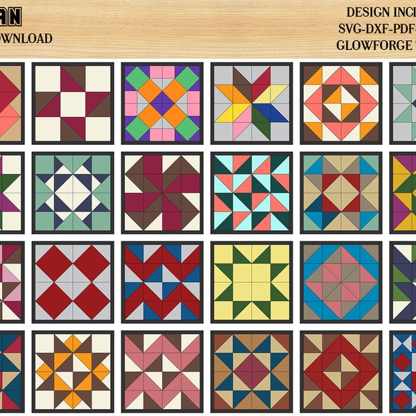 24 Barn Quilt Patterns SET / Quilts With Frame / Farmhouse Laser cut files / Cutting Plans 448