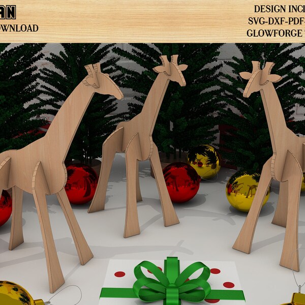 3d Giraffe Puzzle Laser Cut Animal Shape, SVG, DXF, CDR, vector plans Glowforge files 293