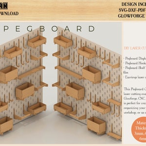 Pegboard SVG, Wooden Pegboard , Wall Pegboard, Pegboard Shelf, Peg Board, Laser Cut File, Glowforge, Digital Download 374