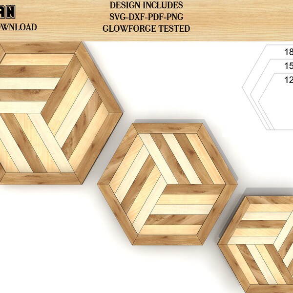 Hexagon Tray SVG file, Wooden Wall Decor laser cut template, Glowforge Cutting Plan 135