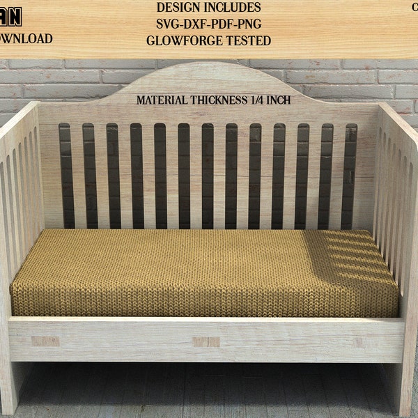 Daybed doll crib cutting files Baby Rocker Cot 1/4inch plywood cot for dolls vector, Baby Cradle bed, 3d model cutting cnc pattern 028