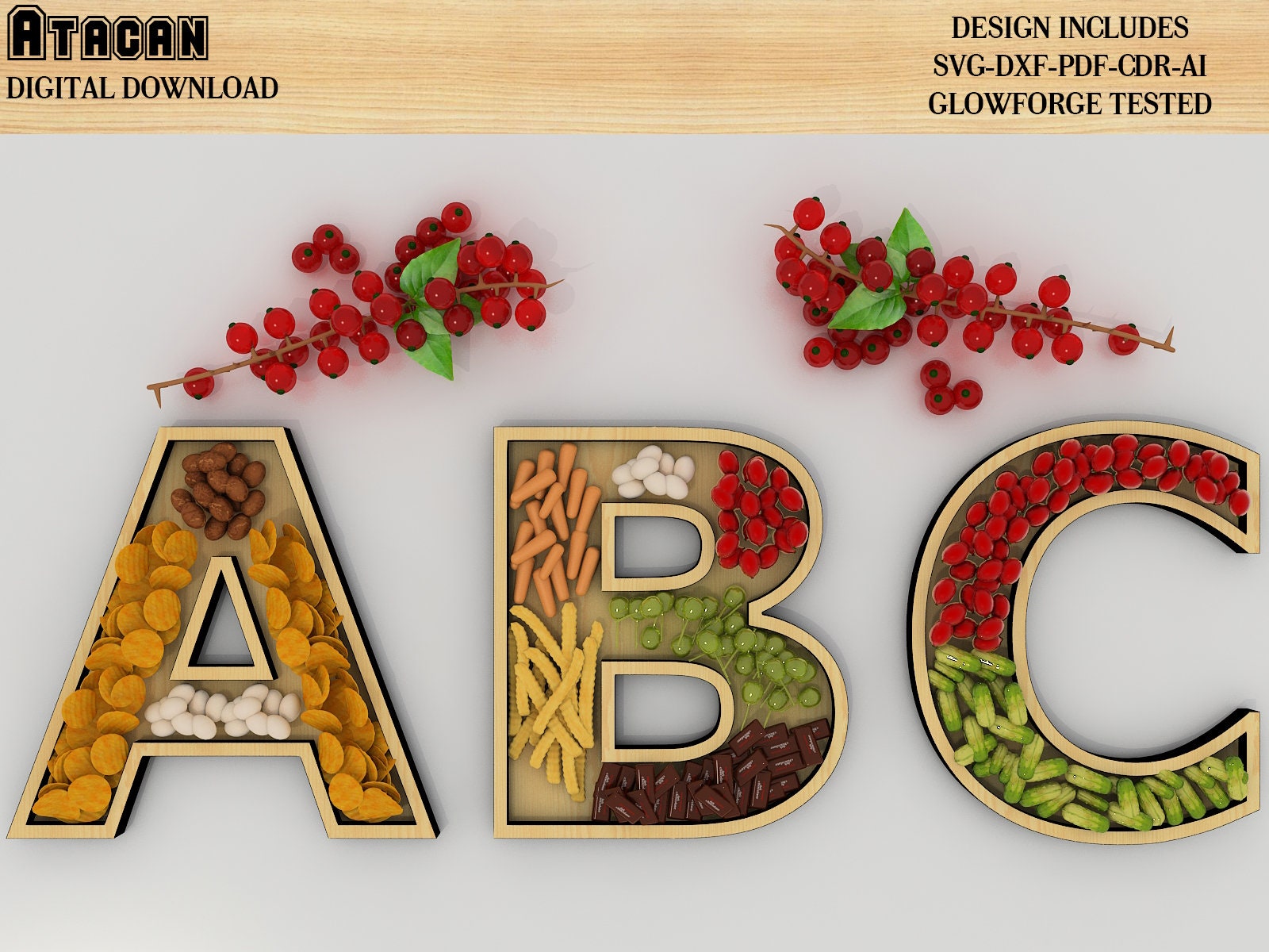 Letter Fillable Dish, Alphabet Charcuterie Board Svg Bundles Uppercase  Letter Laser Cut Files Glowforge Ready 268 