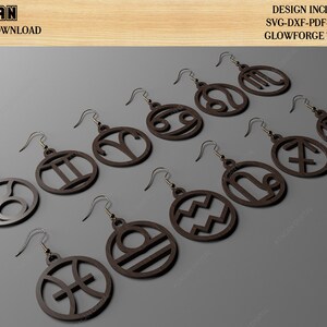 Zodiac Earring Bundle / Horoscope Earrings Symbol / Twelve Month Signs / Astrology Laser cut Files SVG DXF CDR Ai 506 image 2