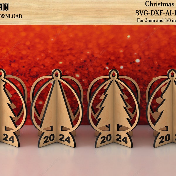 3d Christmas Trees Puzzle wood Laser cut template / 2024 Noel Tree SVG files / Craft templates Instant Download 516