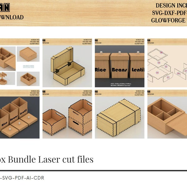 Multipurpose boxes / Glowforge Box files / Laser cut files box bundle / SVG digital download 429