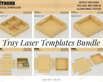 Tray Laser Templates Bundle / Divide Tray SVG file / Wooden Tray laser cut files / Glowforge Cutting Plan 441