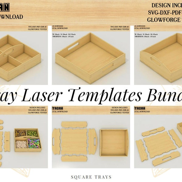 Tray Laser Templates Bundle / Divide Tray SVG file / Wooden Tray laser cut files / Glowforge Cutting Plan 441