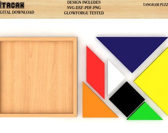 Tangram Wooden Toys laser cutting plan / Wood board puzzle SVG file / Glowforge Jigsaw files 121