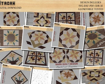 Wood Quilt Pattern Bundle / Quilt Blocks Design / Farmhouse Decor Moasic Block SVG DXF CDR Ai 230