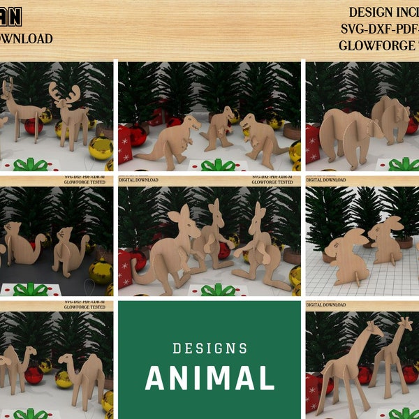 3D Animal Puzzle  / Glowforge cut files / DIY Laser Cutting / Zoo Woodcraft / Laser cut SVG files 433