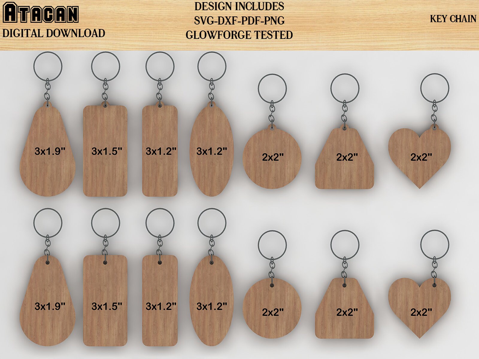 Keychains cut plans Glowforge Digital Download Keychains pattern bund…