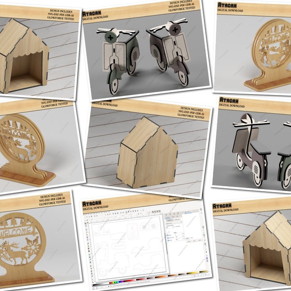 Lambretta Scooter Vespa Cut Files / Wooden Box House Shaped / Layered Round Christmas Decor SVG DXF CDR Ai 502