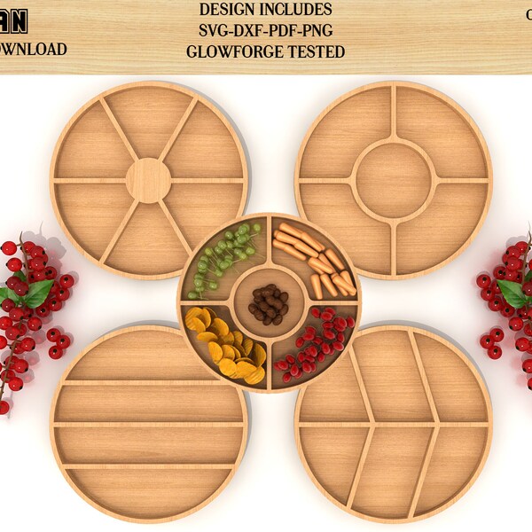 Round Charcuterie Board Svg bundles  - Circle Laser Cut Files - Glowforge Ready 130