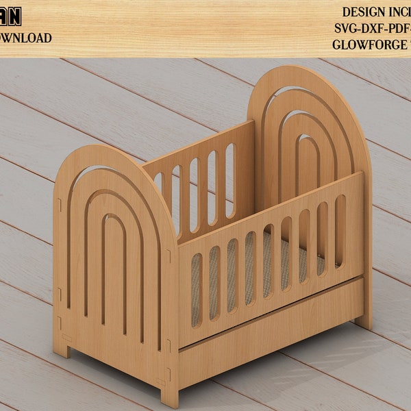 Baby doll crib cutting files / Baby Cot for dolls vector / Baby Cradle bed Laser cut files 446