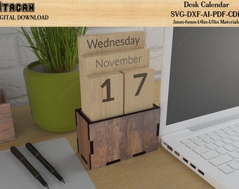 Wooden Block Perpetual Calendar / Custom Desk Calendar Gift / Personalize Wood Blocks SVG DXF Ai CDR 518