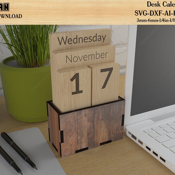 Holzblock Ewiger Kalender / Benutzerdefinierte Tischkalender Geschenk / Personalisieren Holzblöcke SVG DXF Ai CDR 518