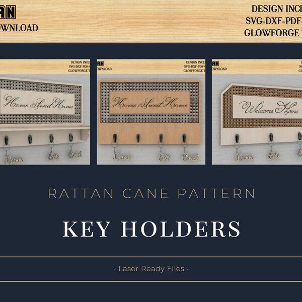 Key Holder for Wall / Key hangers with rattan cane pattern / Svg laser cut files / Digital download file 439