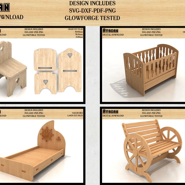 Möbel Bundle SVG Dateien / Stuhl, Wiege, Seemannsbett und Gartenbank Laserschnittdateien 191