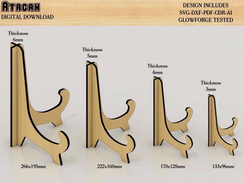 Easel display SVG Plate stand mini Glowforge and Cricut Easel stand Laser cut files Woodworking plans 269 