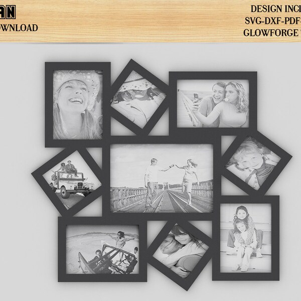 Multi Picture Frame Collage file svg, Collage Family Friends Collage Home Wall Picture Album, Frame laser cut template 304