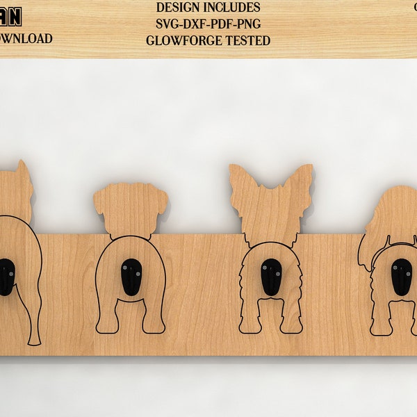 Dogs wooden Coat Rack SVG files / Clothes hanger animals wood forest to hang / Glowforge laser cut file 083