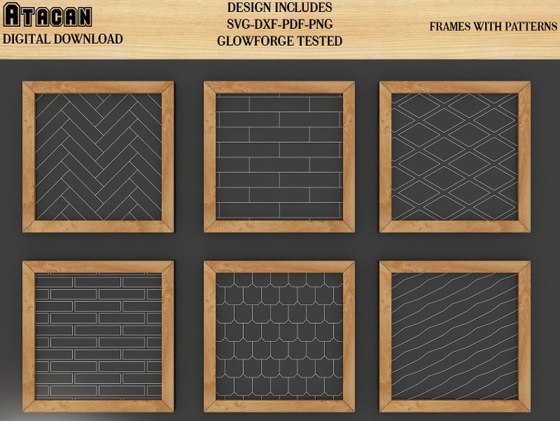 Patterns for Glowforge svg Herringbone Diamond Tile Brick Roof and Wood lines Pattern laser cut files 156 image 1