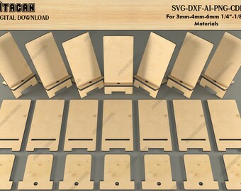 Semplice supporto per telefono tagliato al laser SVG / assemblaggio facile e display elegante / file Glowforge istantanei / file di taglio laser supporto fai da te 528