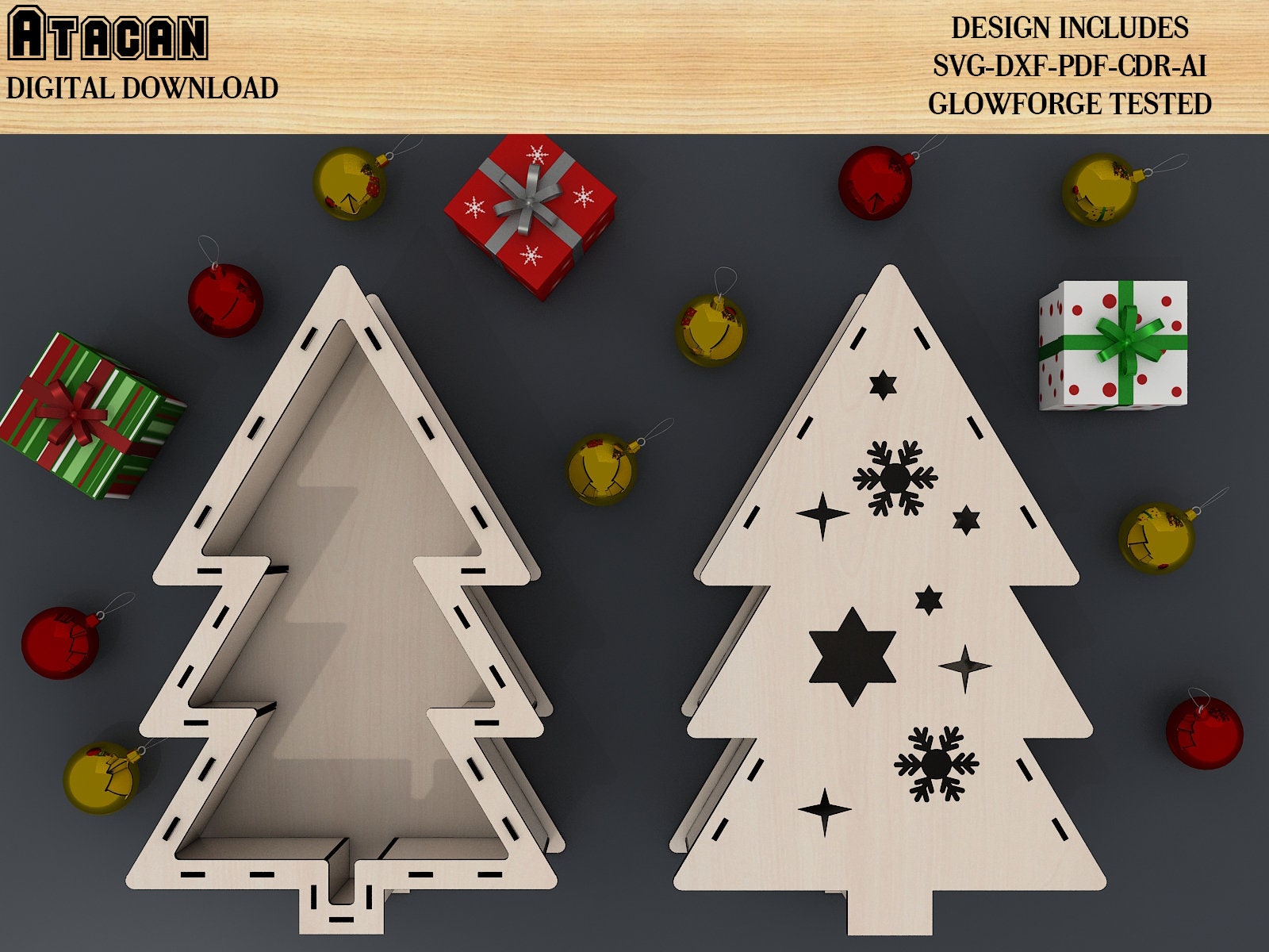 Christmas Tree Box File Svg 2022 New Year Gift Box File | Etsy