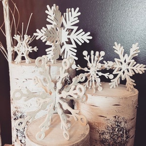 Snowflake Rustic Farmhouse 3-D Snowflake Set of 5 Painted or Unpainted DIY Tiered Tray Decor Wedding Decor Extra Large 5 PC Set 3-6”