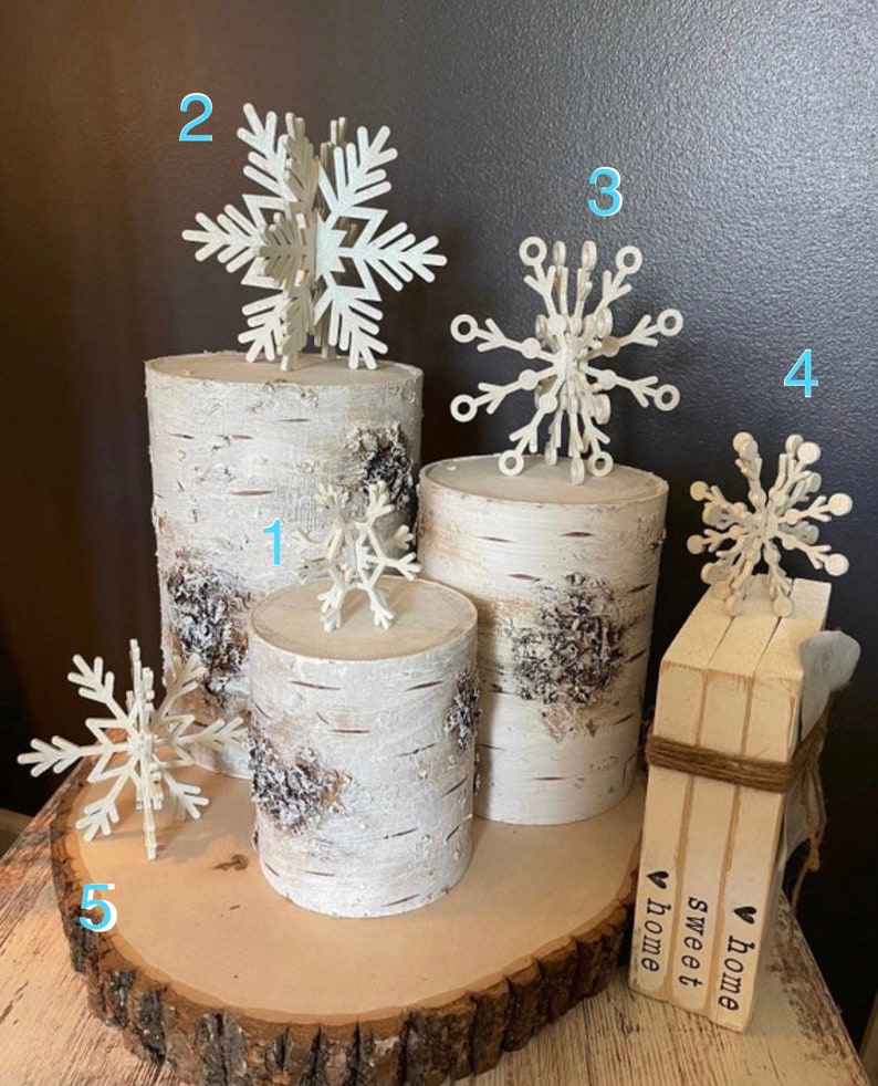 Snowflake Rustic Farmhouse 3-D Snowflake Set of 5 Painted or Unpainted DIY Tiered Tray Decor Wedding Decor Extra Large image 2