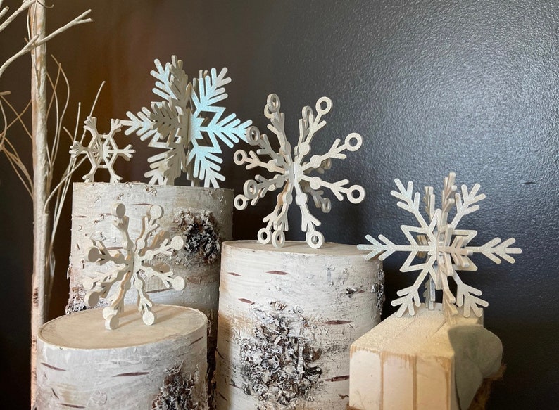 Snowflake Rustic Farmhouse 3-D Snowflake Set of 5 Painted or Unpainted DIY Tiered Tray Decor Wedding Decor Extra Large image 4