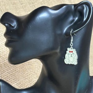 Maltese Earrings Enamel Painted Steel Earrings Maltese Dog