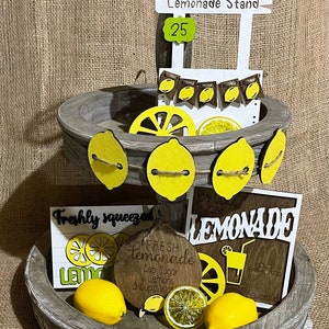 Lemonade Tiered Tray Decor: 7-Piece Wooden Farmhouse Set