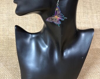 Rainbow Irid Stainless Steel Butterfly Earrings