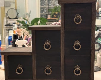 Solid Wood Tansu Chest Jewelry Box: 6 Drawer Apothecary Storage