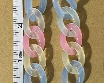 Pastel Acrylic Chain Link Dangle Earrings with Plastic post and rubber back