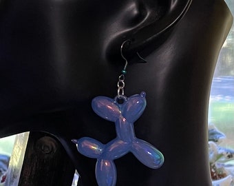 Balloon Dog Earrings: Iridescent Plastic Whimsical Jewelry