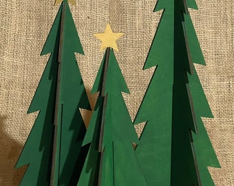 3D Wooden Christmas Tree Set: Laser Cut Holiday Decor