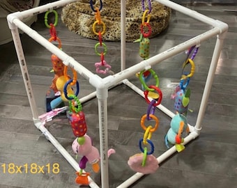 Small Puppy Play Gym: BPA-Free PVC, 6 Hanging Toys (18" Square)